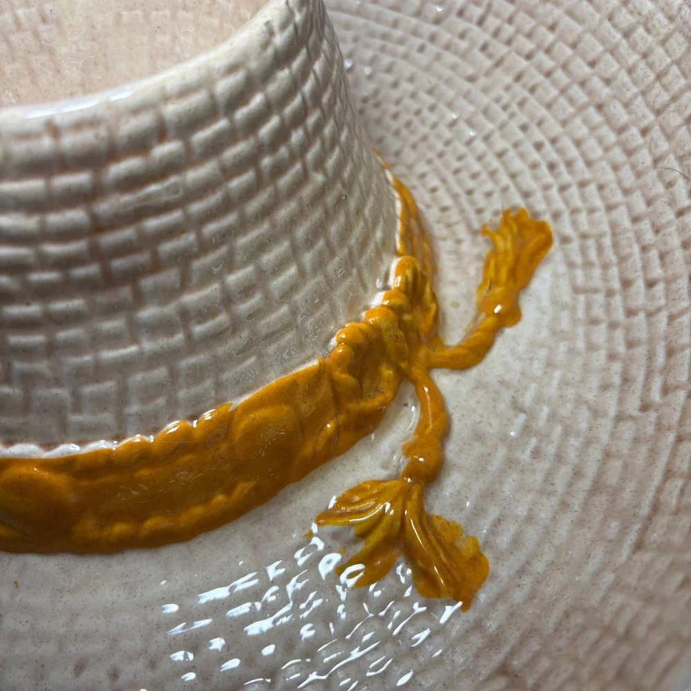 VTG Ceramic Sombrero Chip and Dip Serving Platter‎ Woven Texture USA Made 1986